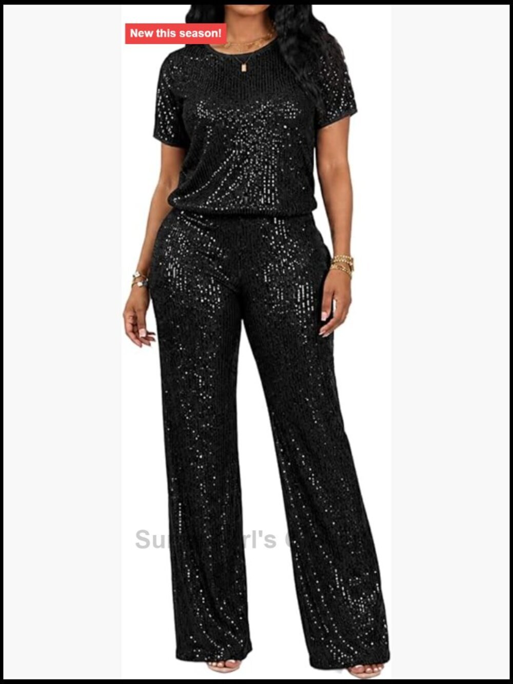 Sequined Top and Pant Set Dressy Casual 2 Piece Outfit
